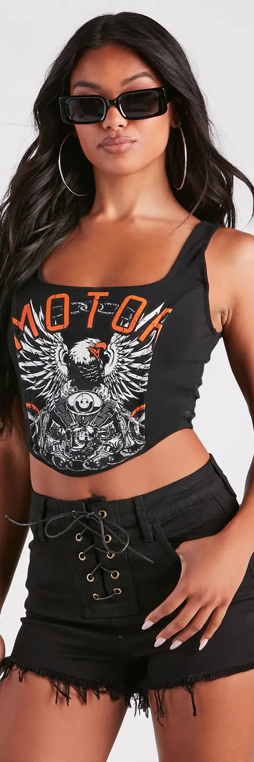 Edgy Vibes Eagle Graphic Cropped Tank