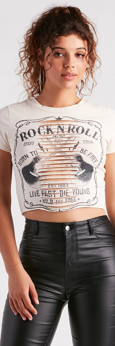 Born To Rock Graphic Slash Crop Tee
