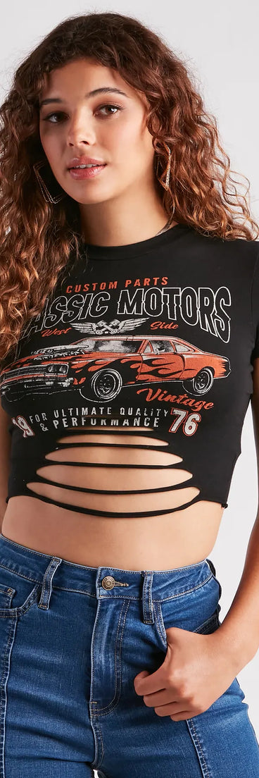 Start Your Engines Slash Graphic Crop Tee