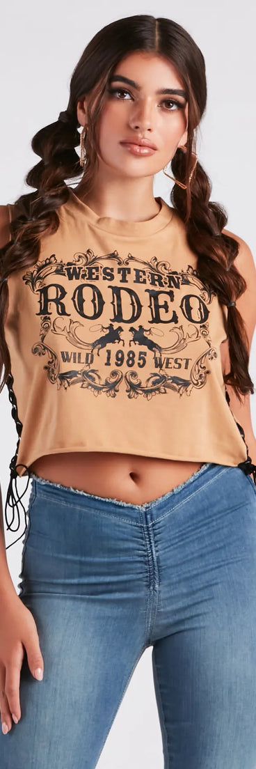 Hit The Rodeo Lace-Up Graphic Tank Top