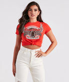Moto Babe Graphic Knot Tie Crop Tee