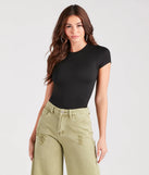 The Casually Cute Basic Short Sleeve Bodysuit in black with a modern design and trendy look is part of the latest women's tops collection to elevate your 2025 wardrobe.