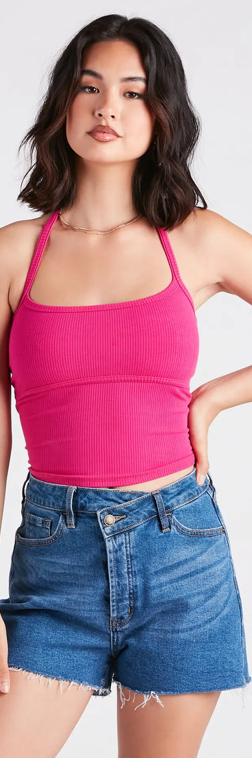 Back To Basics Halter Rib Knit Crop Top