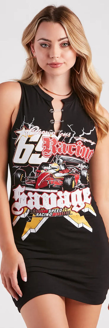 Sassy Speed Racer Graphic Mini Dress