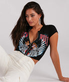 Rock 'N' Roll Zip-Front Cropped Graphic Tee
