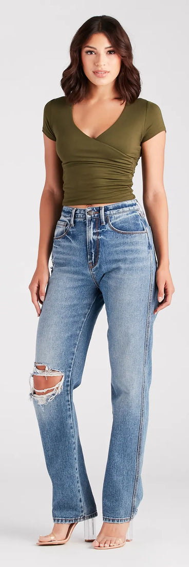 New Level Short Sleeve Wrap-Front Top