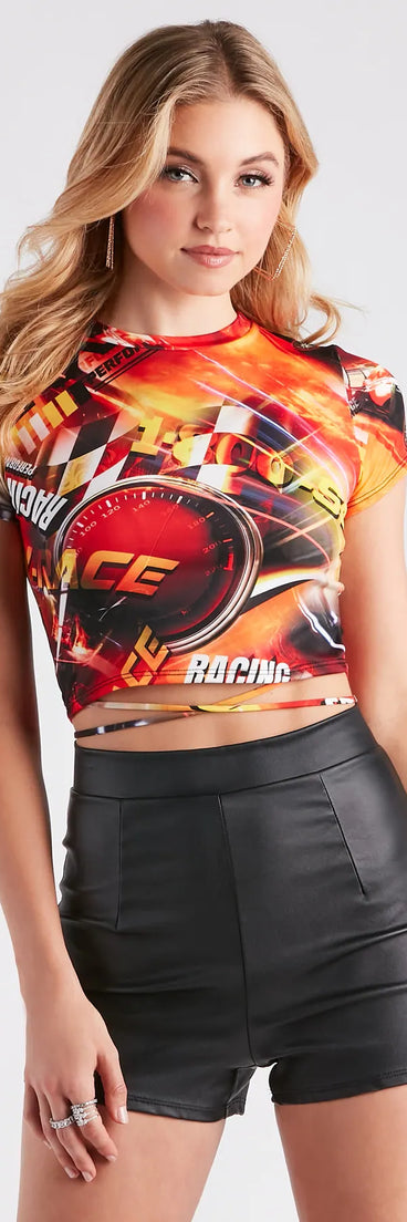 Race To The Finish Graphic Crop Top