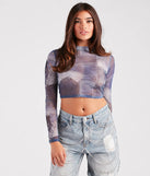 Stretch The Rules Mesh Denim Print Crop Top