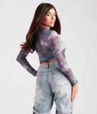 Stretch The Rules Mesh Denim Print Crop Top