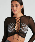 Sultry Skeleton Lace-Up Crop Top