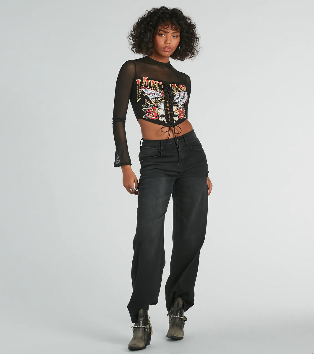 Top Mesh Graphique Floral Lacé Cyber y2k Vintage 2000's Top Mesh Graphique Floral Lacé Cyber y2k Vintage 2000's
