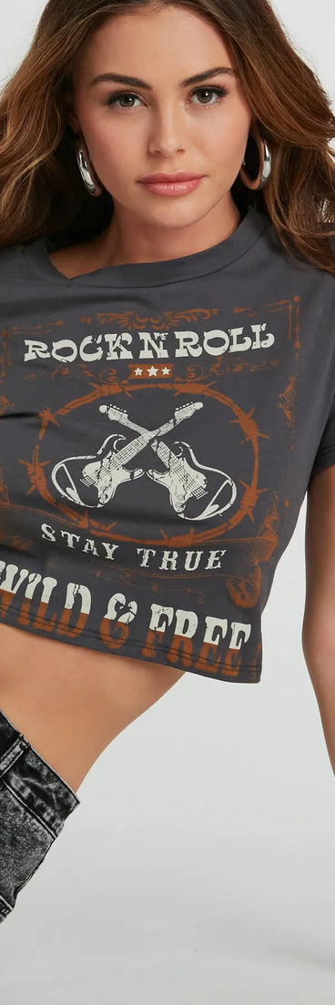 Stay True To Rock N Roll Graphic Crop Tee
