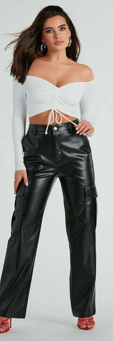 Make a statement this winter with the Nothing Sweeter Off-The-Shoulder Crop Top, a white long-sleeve top featuring a trendy shoulder design that adds a bold, festive touch to any club or party look.