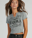 The When Life Gives You Lemons Cropped Graphic Tee in gray with a modern design and trendy look is part of the latest women's tops collection to elevate your 2025 wardrobe.