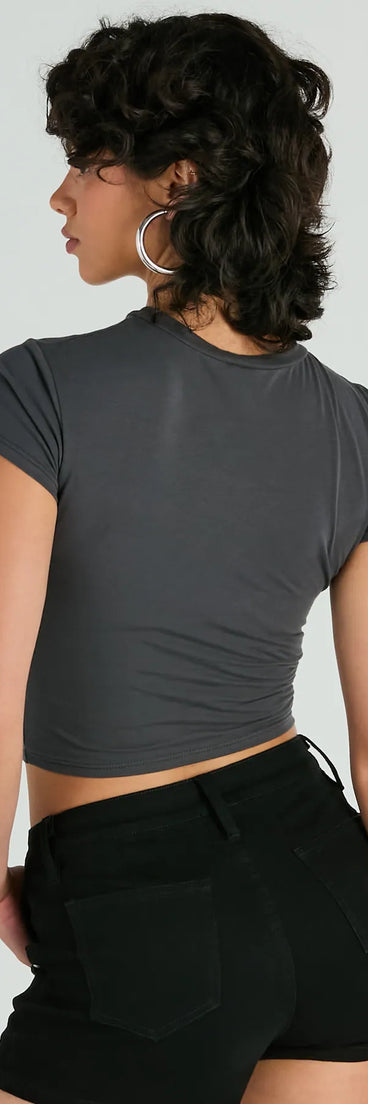 The waist-defining bodice style of the Renegade Racing Moto Corset Graphic Tee in charcoal is perfect for making a statement with your outfit and provides the structure, molded cups, or lace-up details that capture the corset trend.