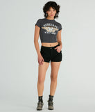 The waist-defining bodice style of the Renegade Racing Moto Corset Graphic Tee in charcoal is perfect for making a statement with your outfit and provides the structure, molded cups, or lace-up details that capture the corset trend.