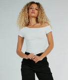 Fave Style Off-The-Shoulder Short Sleeve Knit Top, a trendy white addition to women's going-out outfits, is ideal for Christmas party outfits, chic NYE attire, or winter night-out looks that keep you on-trend!