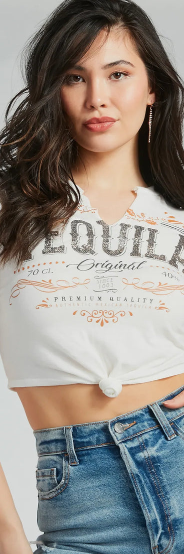 The OG Tequila Crop Graphic Tee in white with a modern design and trendy look is part of the latest women's tops collection to elevate your 2025 wardrobe.