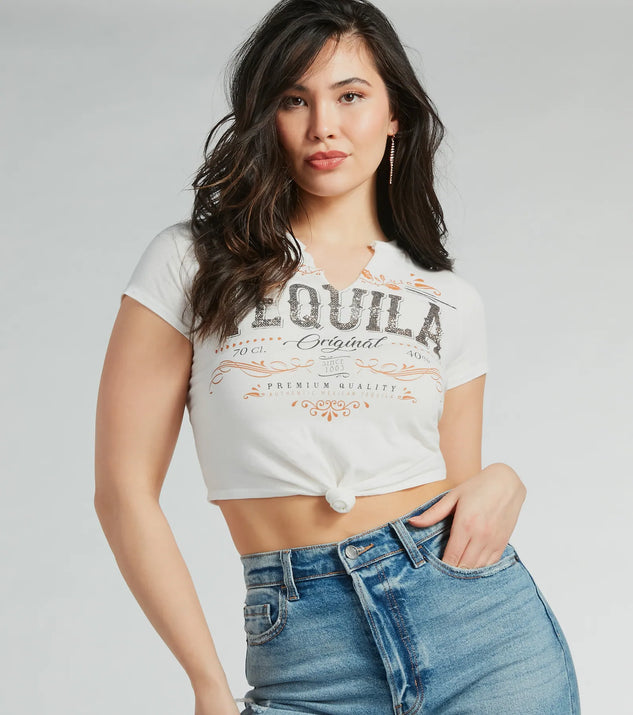 The OG Tequila Crop Graphic Tee in white with a modern design and trendy look is part of the latest women's tops collection to elevate your 2025 wardrobe.
