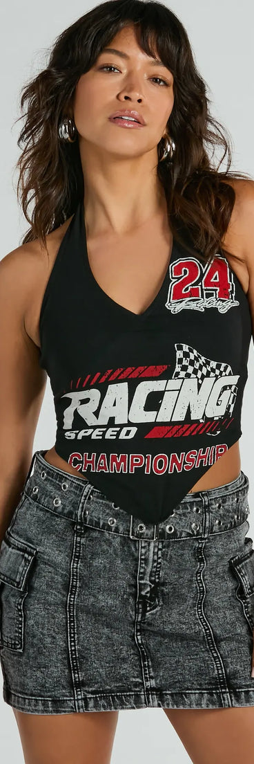 Championship Racing Halter Graphic Crop Top