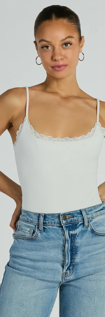 Easy Stunner Sleeveless Lace Trim Bodysuit