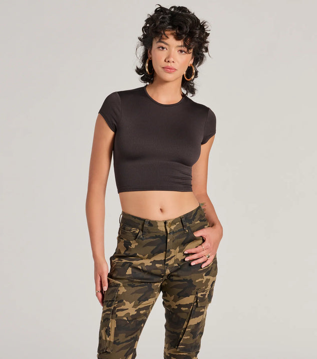 The Trendy Cutie Lace-Up Ribbed Smooth Knit Crop Top in black with a modern design and trendy look is part of the latest women's tops collection to elevate your 2025 wardrobe.
