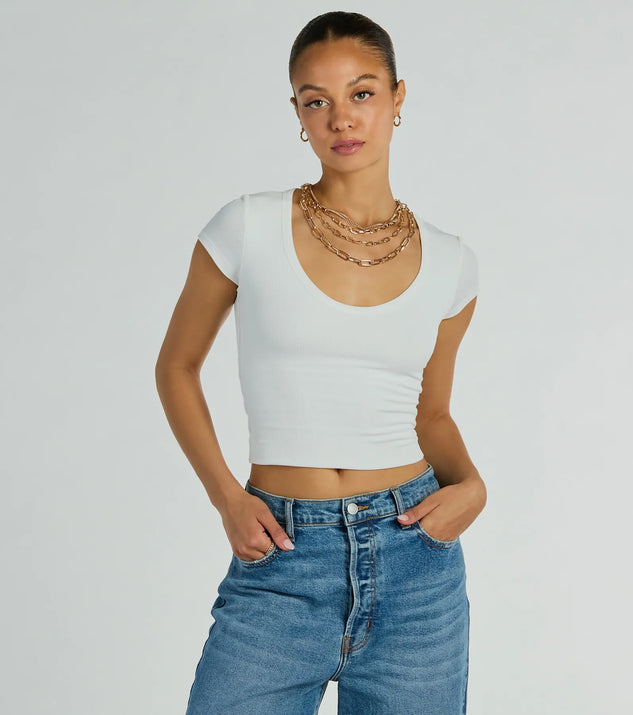 The So Good Basic Scoop Neck Crop Tee in ivory with a modern design and trendy look is part of the latest women's tops collection to elevate your 2025 wardrobe.