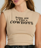 Dibs On The Cowboy Muscle Open Back Graphic Tee