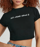 
Upgrade your style game for 2025 with the Let's Drink About It Crop Graphic Tee in black, perfect for any fashion-forward wardrobe.