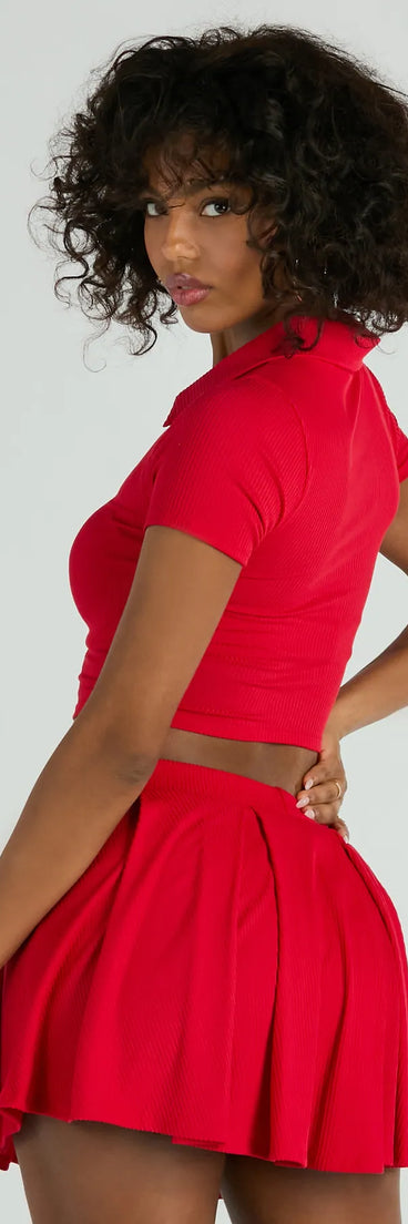 Game Set Collar Short Sleeve Crop Top