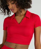 Game Set Collar Short Sleeve Crop Top