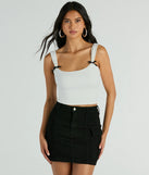 The Adorable Icon Scoop Neck Bow Crop Top in white with a modern design and trendy look is part of the latest women's tops collection to elevate your 2025 wardrobe.