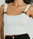 The Adorable Icon Scoop Neck Bow Crop Top in white with a modern design and trendy look is part of the latest women's tops collection to elevate your 2025 wardrobe.