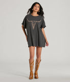 The Giddy Up Cowgirl Longhorn Oversized Graphic Tee in black with a modern design and trendy look is part of the latest women's tops collection to elevate your 2025 wardrobe.