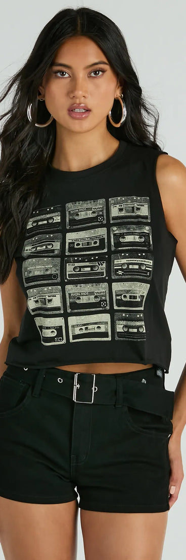 Essential for your seasonal closet, the Kickin It Old School Cassette Graphic Muscle Tee offers a trendy twist on everyday tops so you can elevate your style effortlessly.