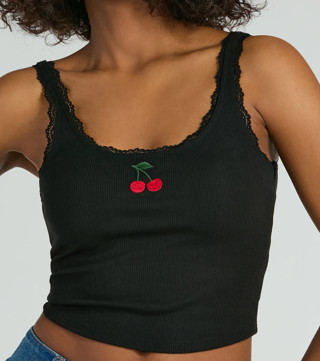 Cherry Picking Lace Trim Tank Top | Windsor