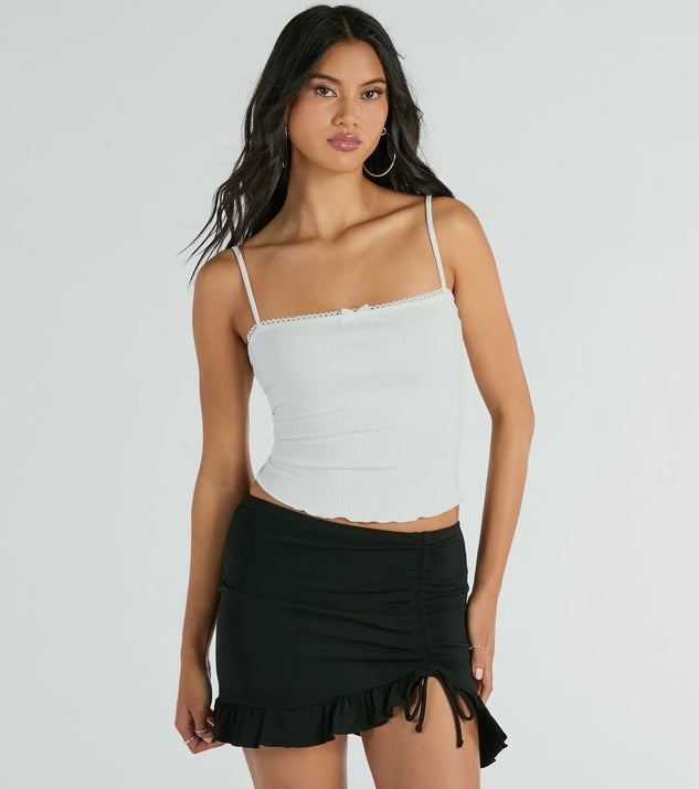 Basics To Love Lace Trim Bow Crop Tank Top Windsor