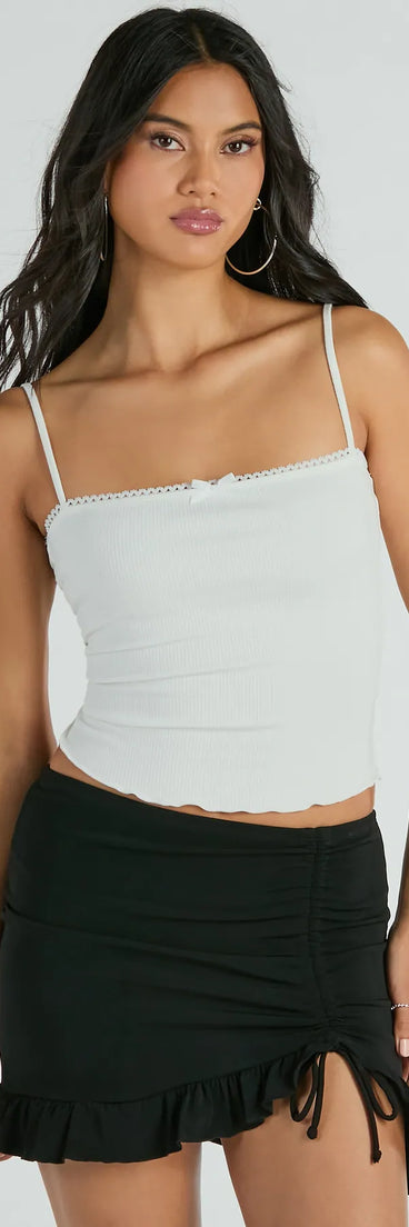 Basics To Love Lace Trim Bow Crop Tank Top