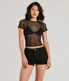 The Cool It Cowboy Sheer Mesh Graphic Top in black with a modern design and trendy look is part of the latest women's tops collection to elevate your 2025 wardrobe.