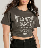 Upgrade your style game for 2025 with the Wild West Lace-Up Crop Graphic Tee in black, perfect for any fashion-forward wardrobe.