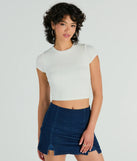 The Effortless Style Short Sleeve Ribbed Knit Crop Top in white with a modern design and trendy look is part of the latest women's tops collection to elevate your 2025 wardrobe.