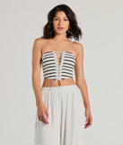 Bold Babe Strapless Lace-Up Striped Crop Top