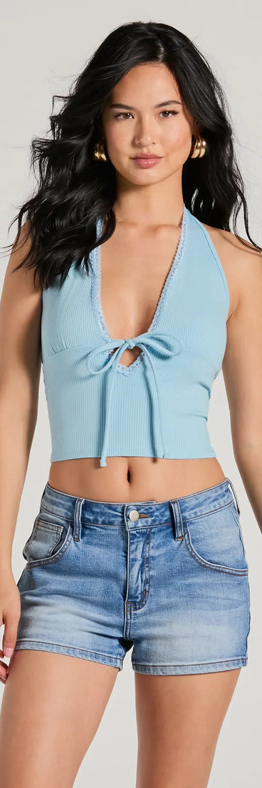 Mood For Love Lace Trim Halter Crop Top