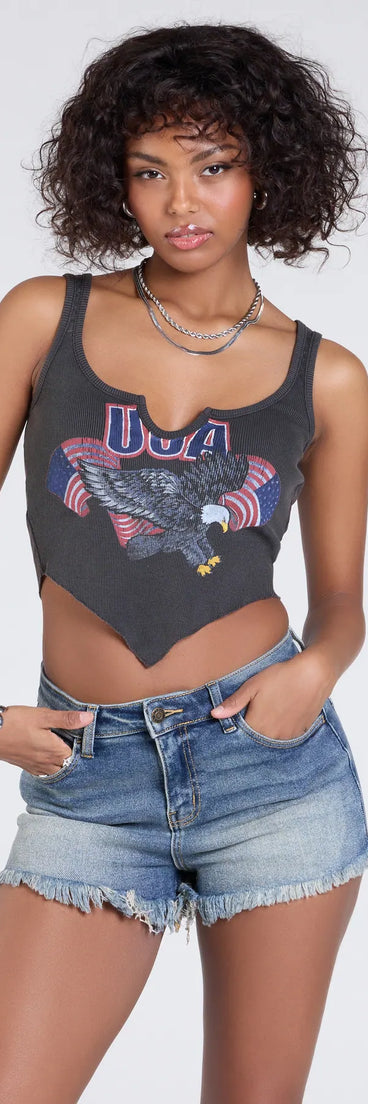 The USA Graphic Tank Top in charcoal brings edge and energy to your vibe, ready to elevate any festival look or concert outfit.