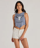 The Wild Hearts Cropped Graphic Tank Top in blue with a modern design and trendy look is part of the latest women's tops collection to elevate your 2025 wardrobe.