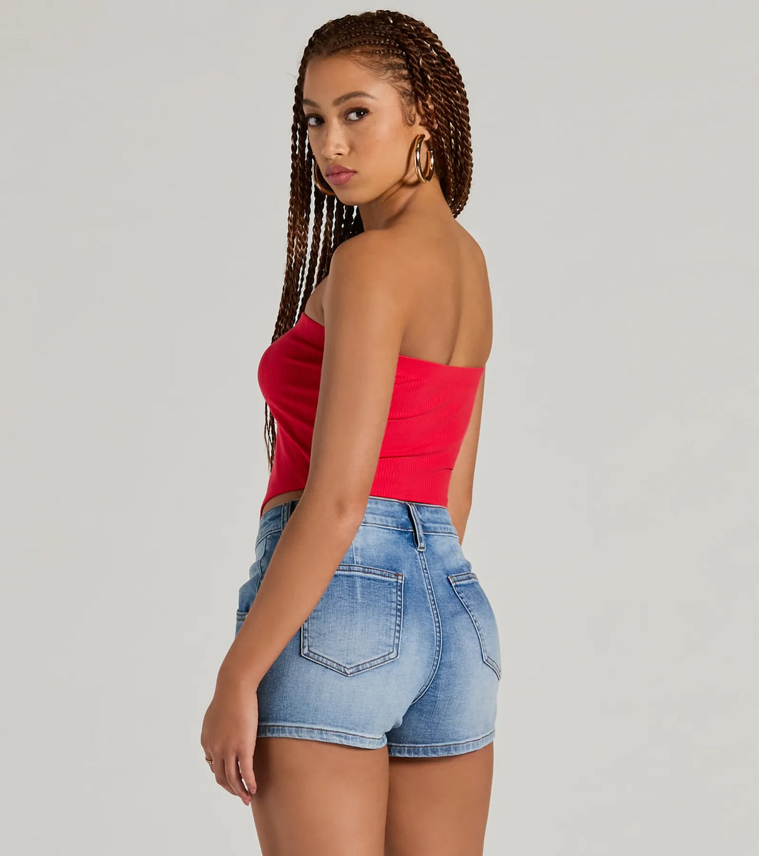 Flirty Focus Strapless Rib Knit Tube Crop Top & Windsor