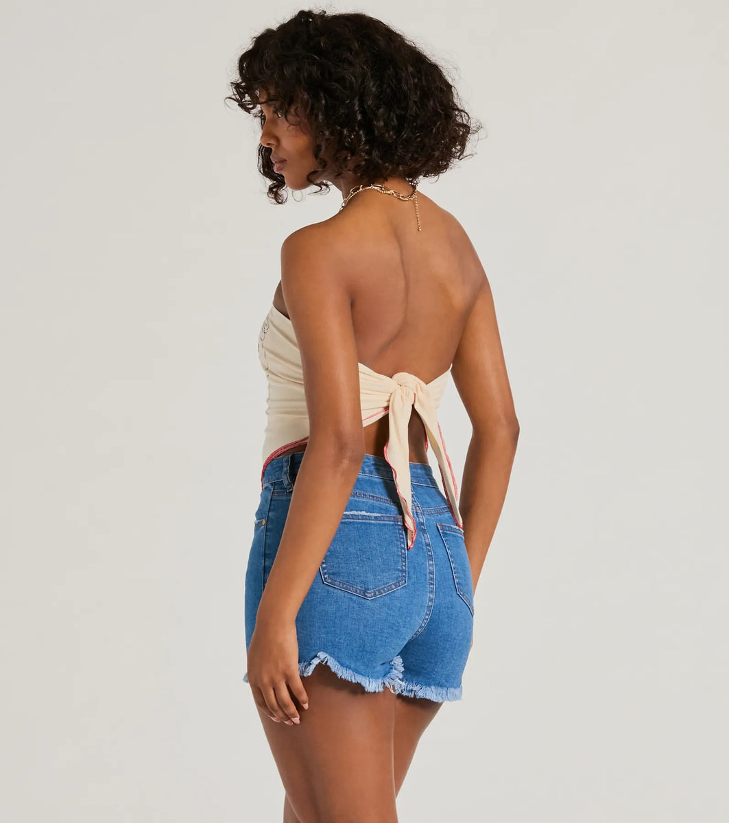 Whiskey Social Club Strapless Graphic Crop Top & Windsor