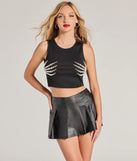 Spooky Chic Pearl Skeleton Hands Cropped Tank Top