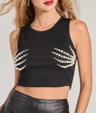 Spooky Chic Pearl Skeleton Hands Cropped Tank Top
