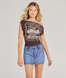 The Born To Be Wild Off-Shoulder Graphic Crop Top in brown with a modern design and trendy look is part of the latest women's tops collection to elevate your 2025 wardrobe.